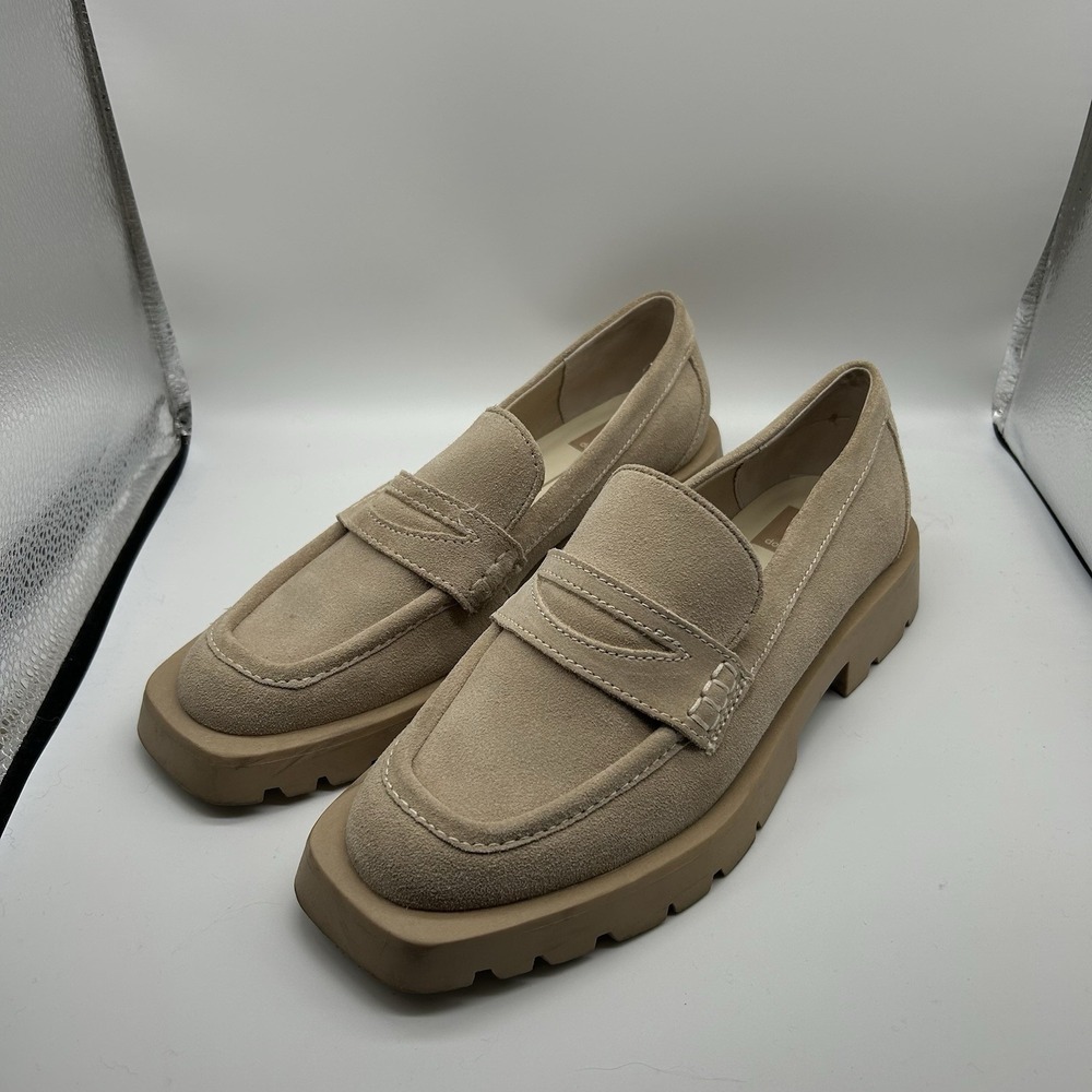 Dolce Vita Beige Suede Loafers Women's 7.5 Chunky Lug Sole Penny Style Slip On